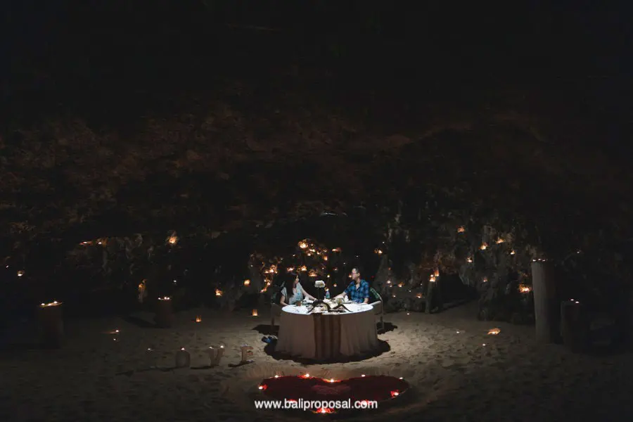 Candlelit dinner for two inside a beach cave in Bali